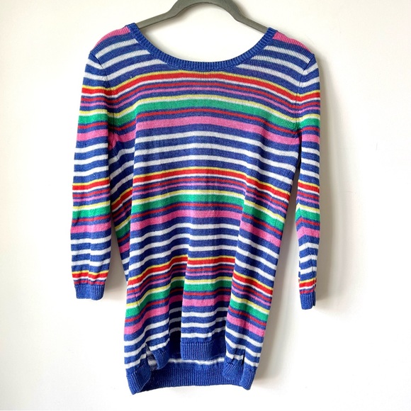 TALBOTS Petite Lightweight Colorful Striped Linen 3/4 Sleeve Sweater—SZ. MP - Picture 14 of 14